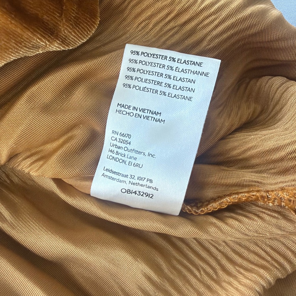 Free People Gold Velvet Blouse Womens Large Smocked Boho Velour Crinkle Oversize - Picture 7 of 10
